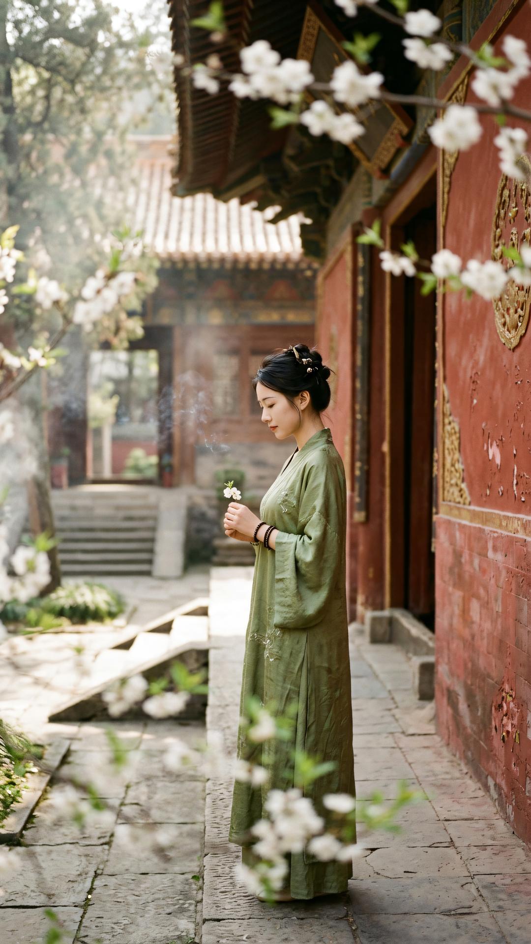 春色满园无处隐，红墙掩映现真如。世间纷扰皆云影，定水无波任卷舒。