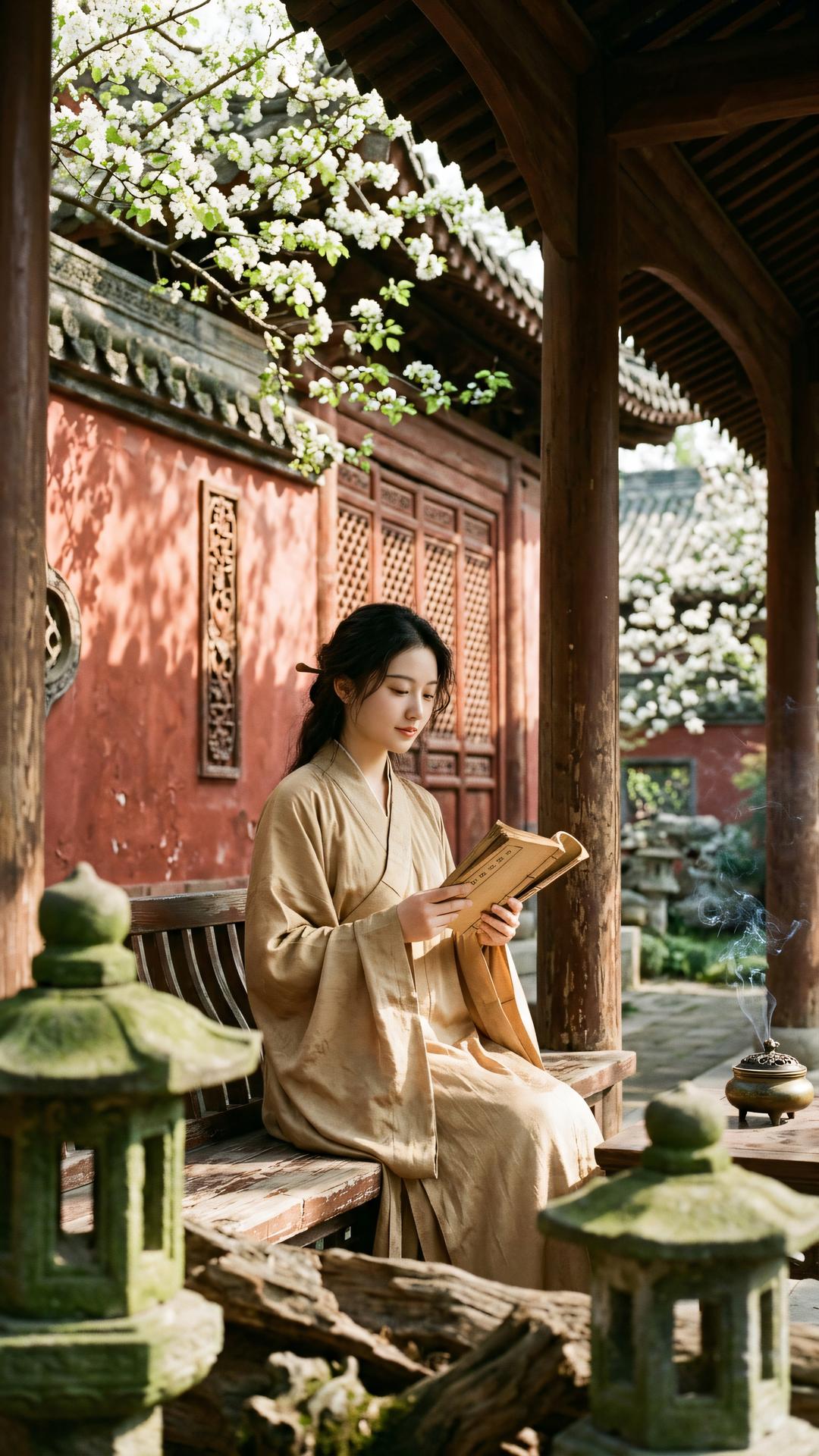 万卷经书何处觅，春风笔底现心香。一花一叶皆般若，不向红尘向法航。