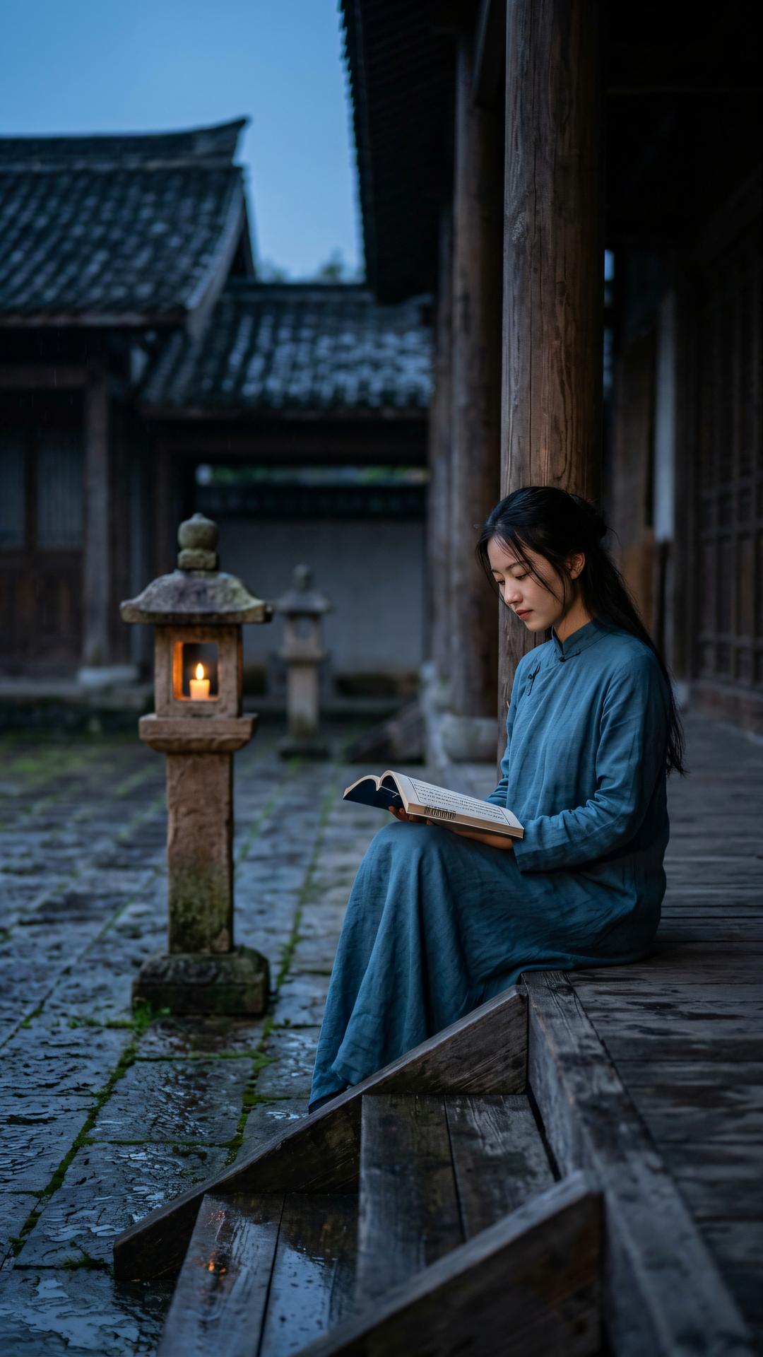 万卷经书林下读，一灯心火定中传。白云深处无余事，洗净尘襟看远山。