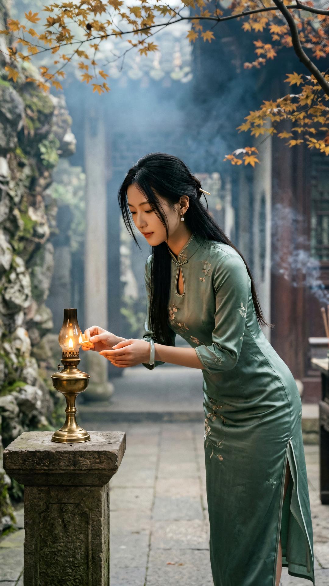 身如秋叶随风转，心似古潭映月清。万般牵挂终须放，半点慈悲即是经。